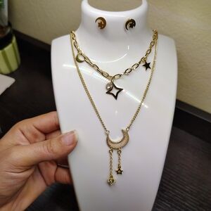 Gold Star and Moon Jewelry Set